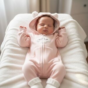 NEW Baby Girl Pink Hooded Zip Romper Sleepsuit Cloud Eyelashes Ears Newborn 0-3M